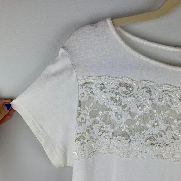 KAREN KANE Off White Lace Detail Tee Sz M - Picture 2 of 6
